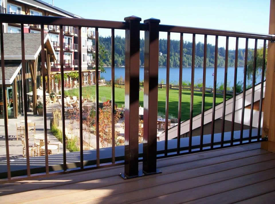 picket aluminum railings brown double post