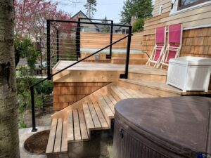 a wooden stairs outside of a house