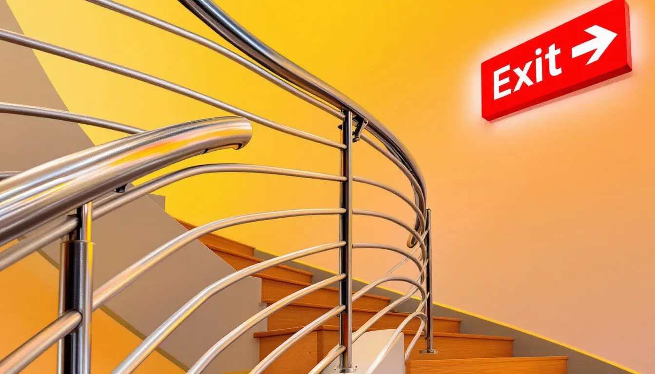 An example of railings used in a stairwell for safe egress.