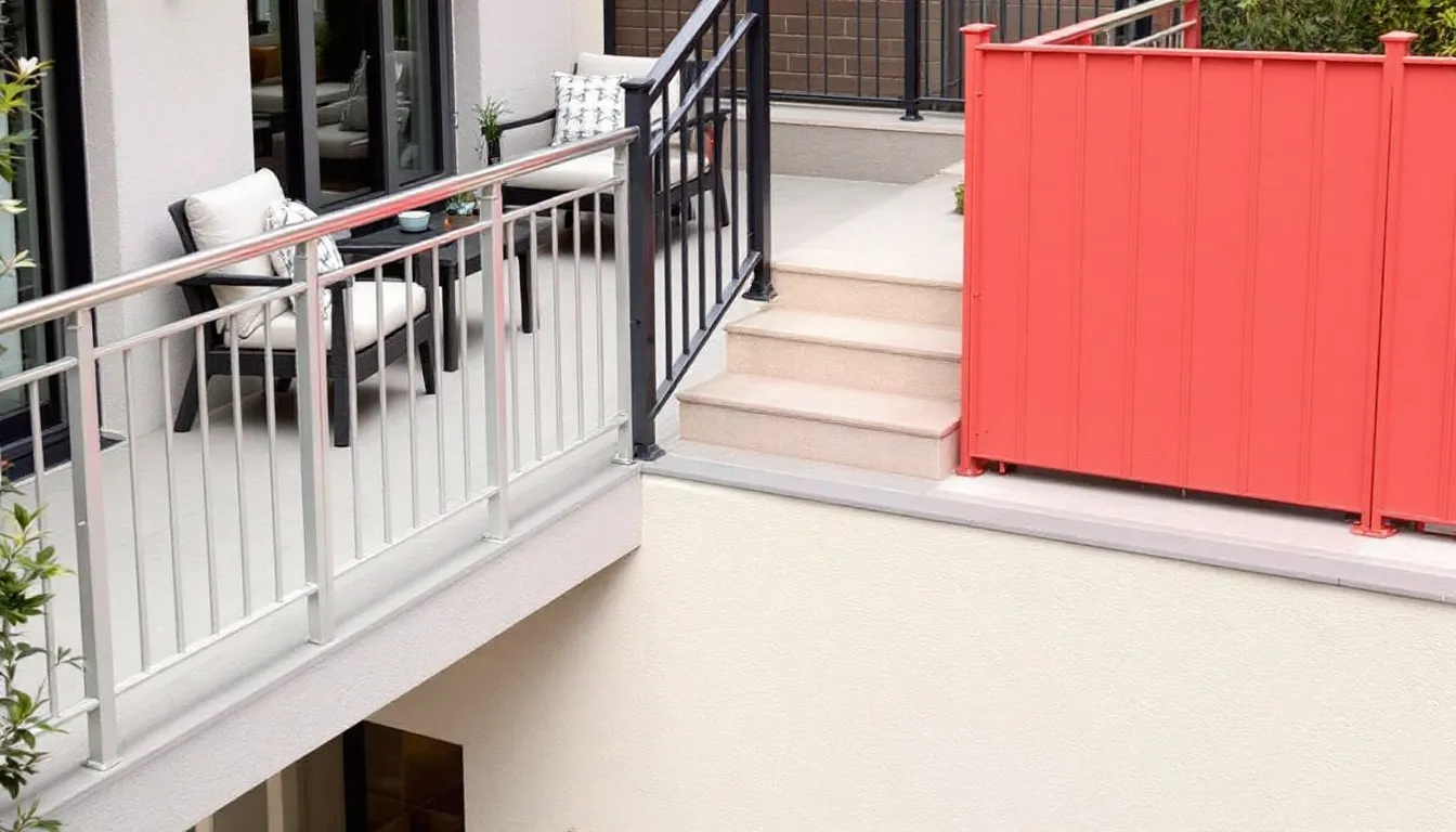Customization options for aluminum railings displayed in various colors.