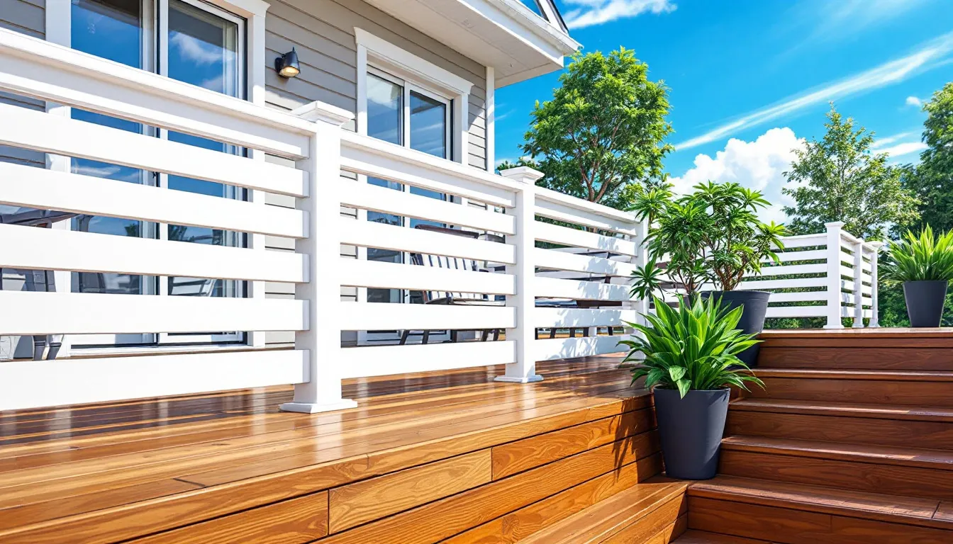 A modern outdoor space featuring stylish railings that enhance visibility and access.