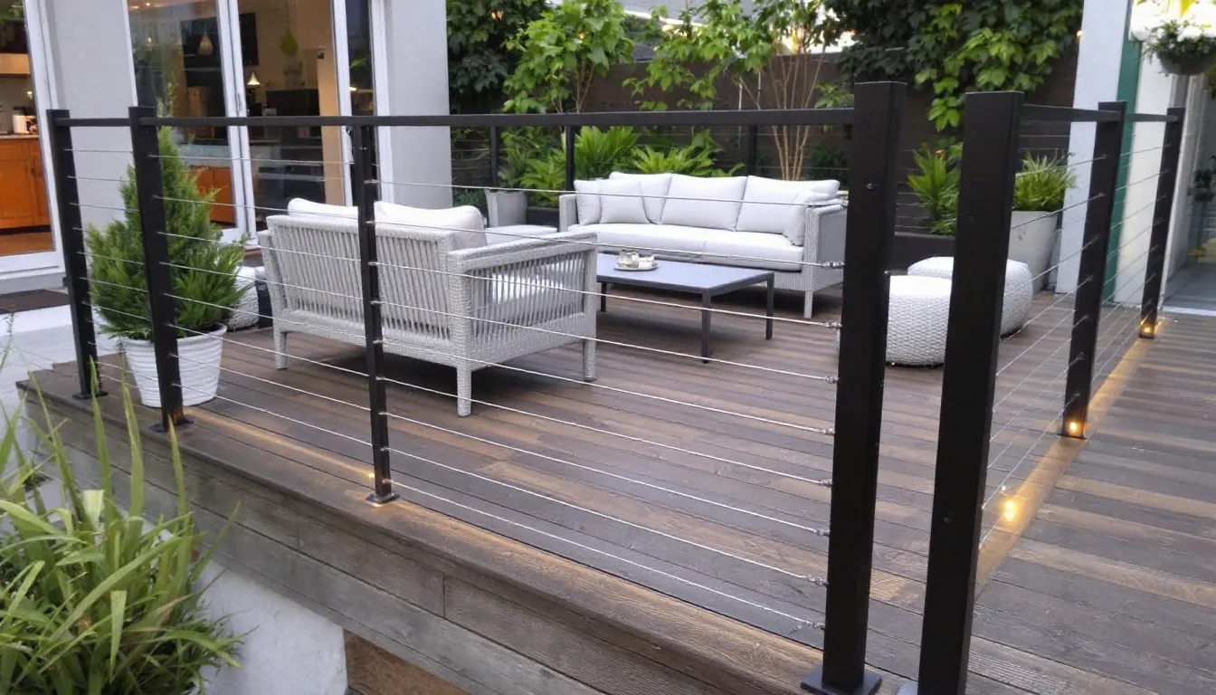 Safety enhancements installed on a deck railing for improved security.