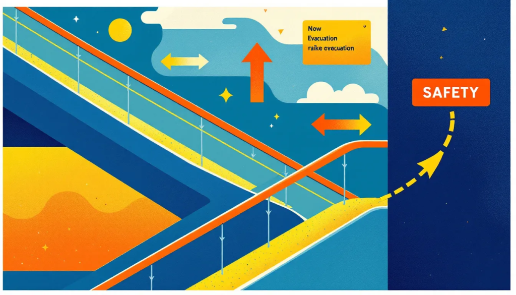 An illustration showing a well-designed railing system for emergency evacuation.
