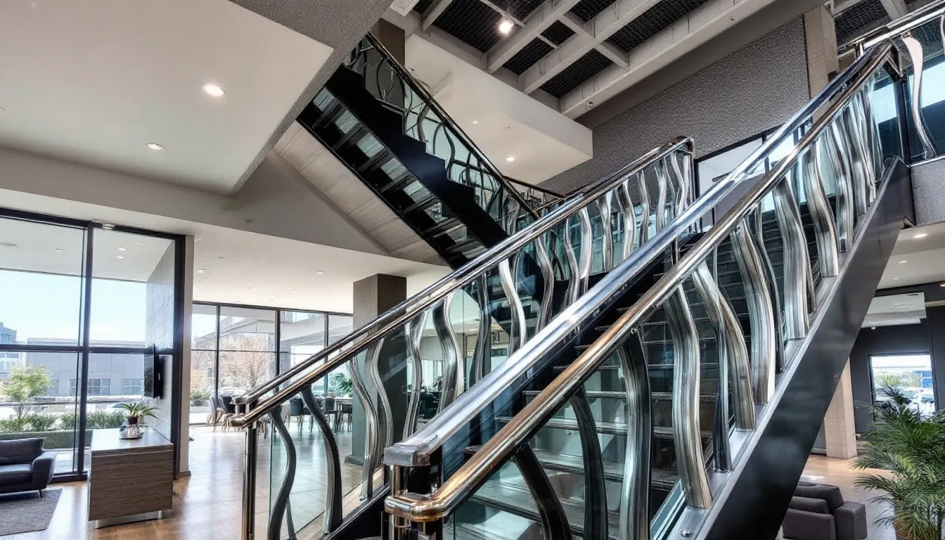 Safety features of metal railings in a commercial environment.