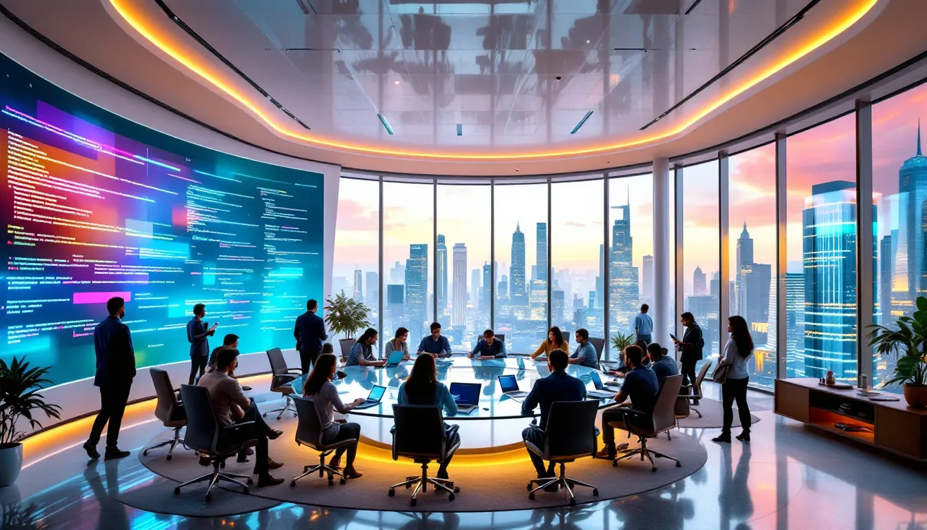 A modern office space showcasing flexible design elements for developers.