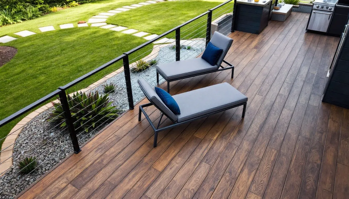 Stylish finishes and coatings applied to a deck surface.
