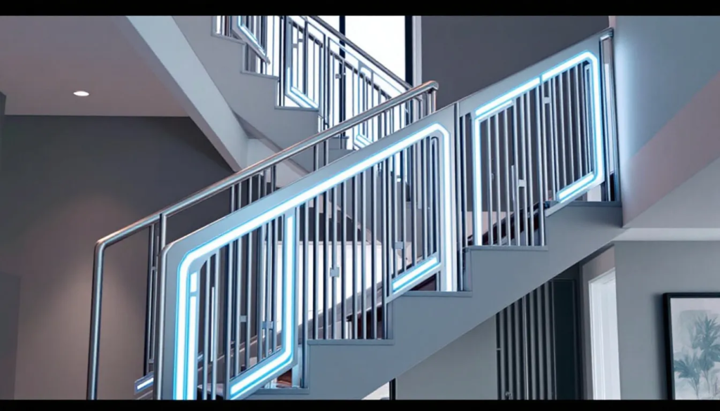 A stylish custom aluminum railing enhancing a modern home.