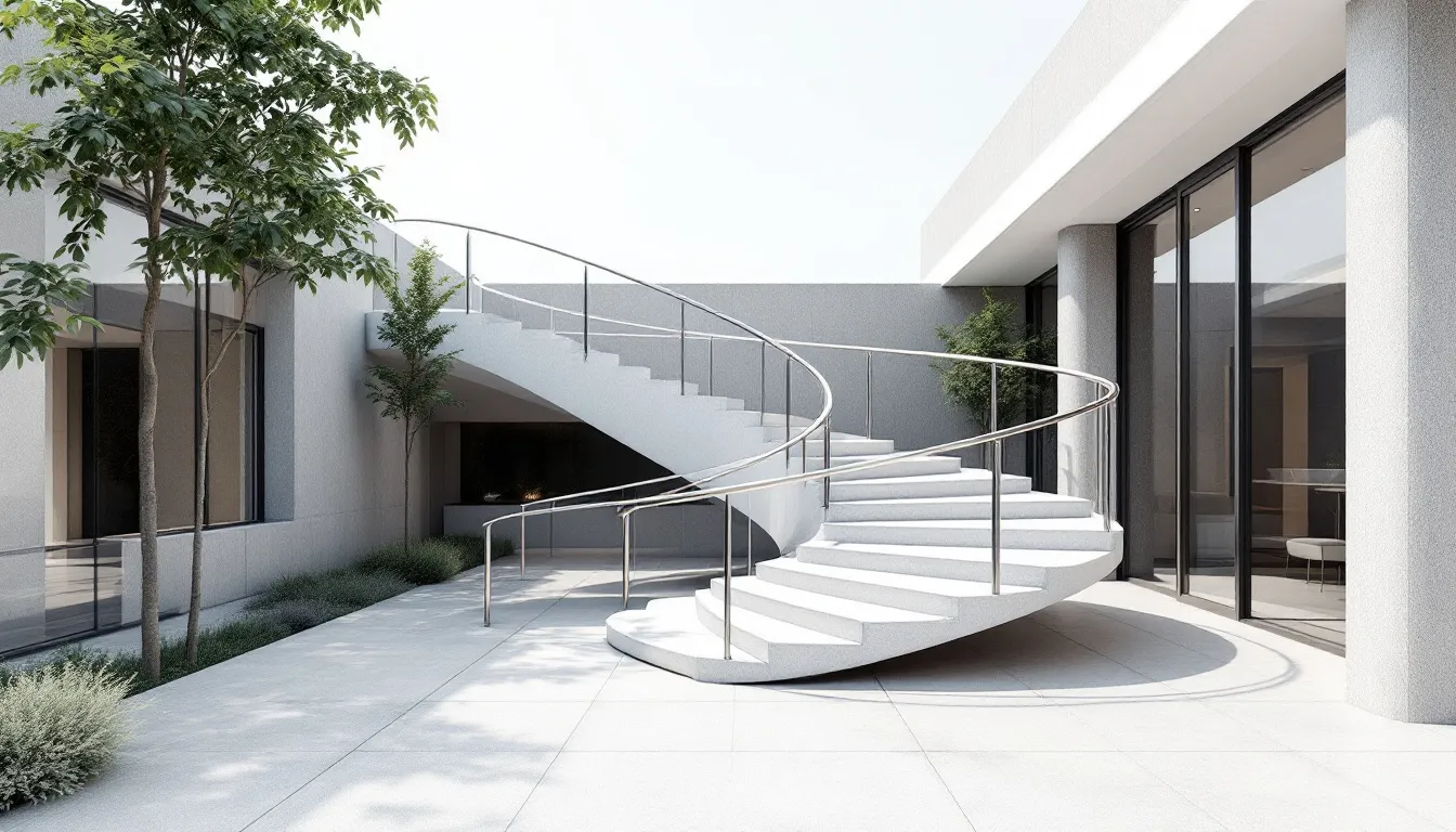 Outdoor space with stylish railings.