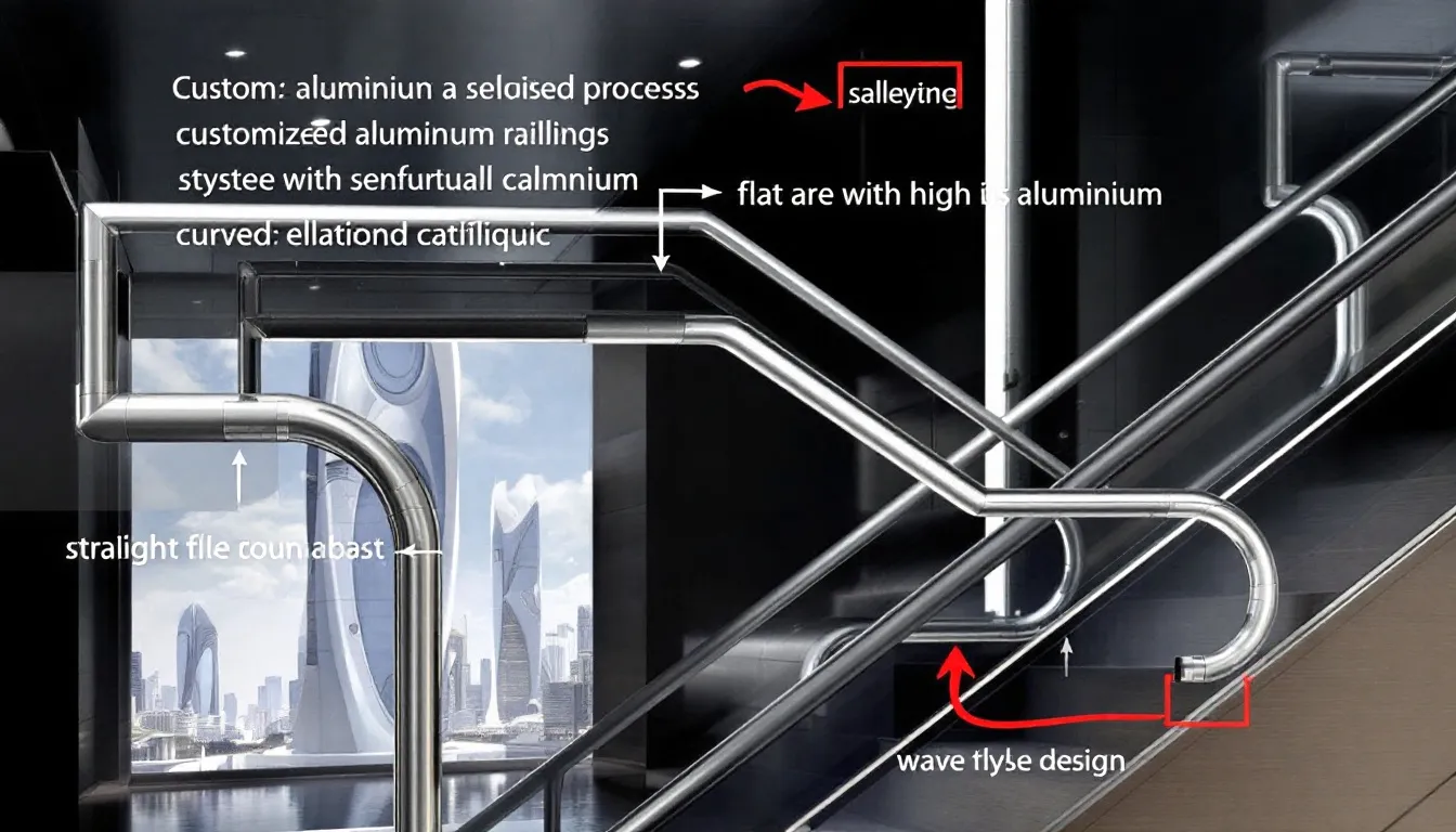 Customized aluminum railings showcasing various style options.