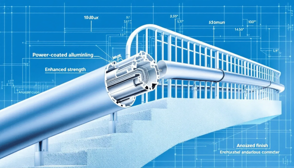 Image of powder coated aluminum railings demonstrating enhanced strength.