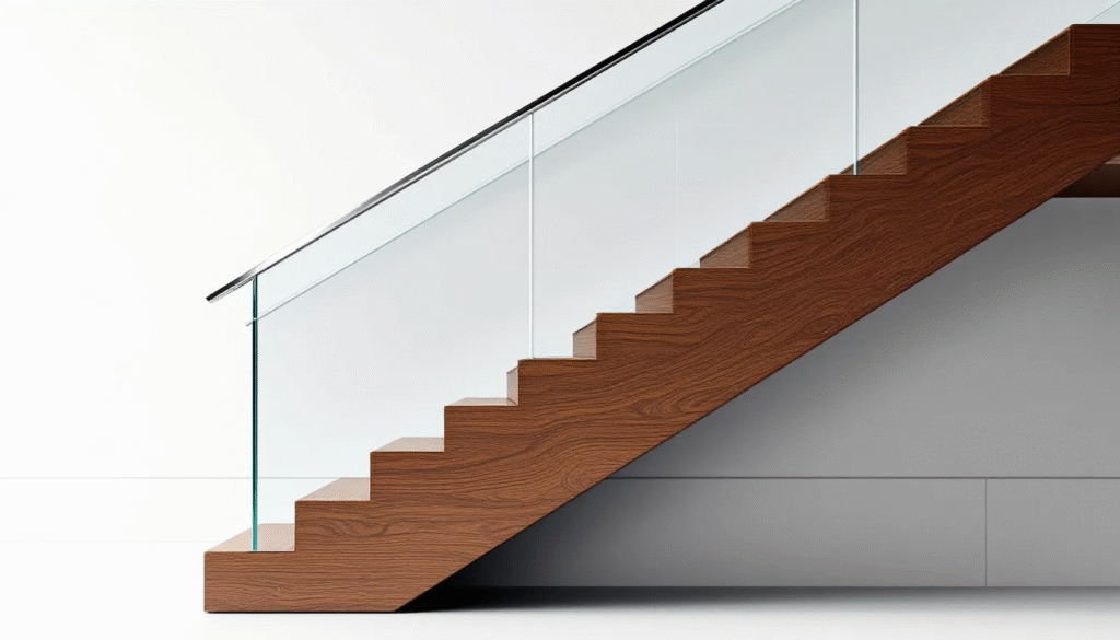Various types of railing materials including wood and metal.