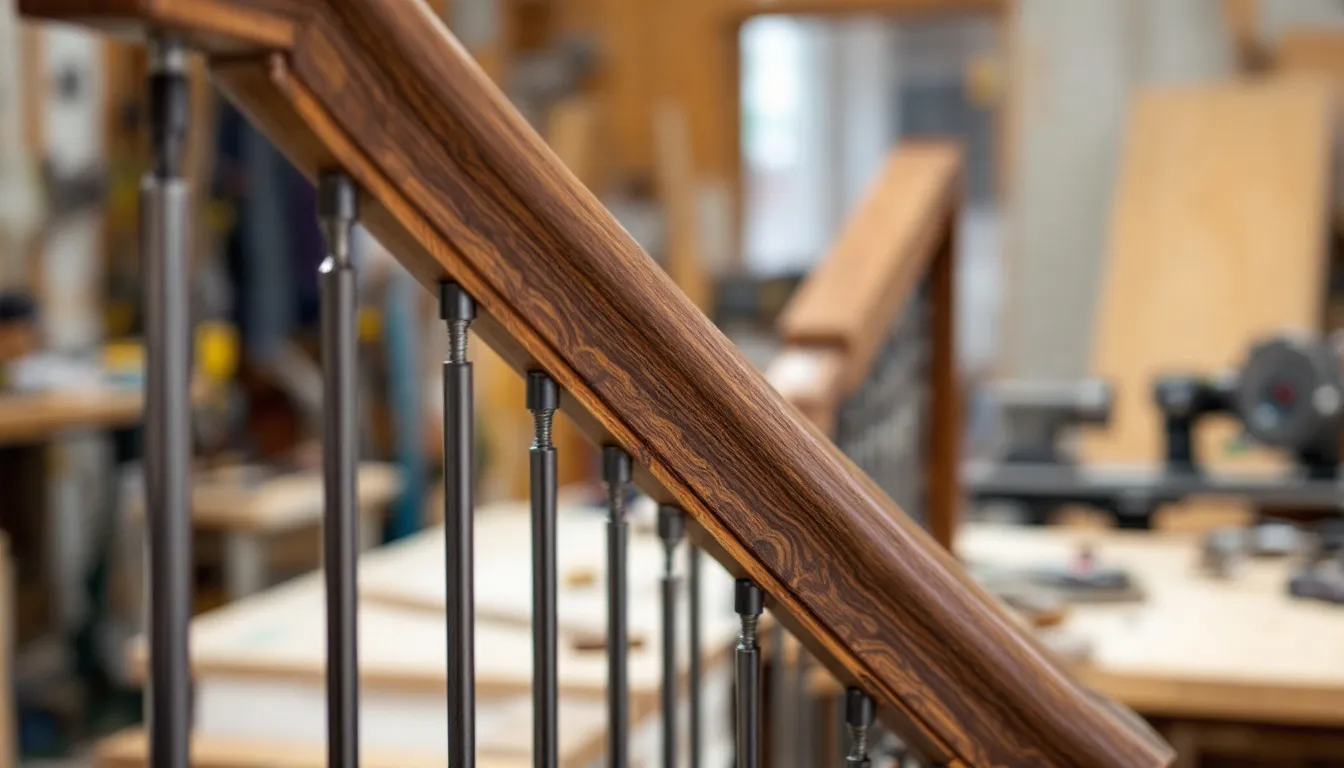 High-quality materials used in railing craftsmanship, including metal and wood.