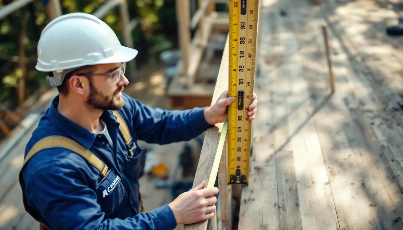 A professional contractor is measuring the height=