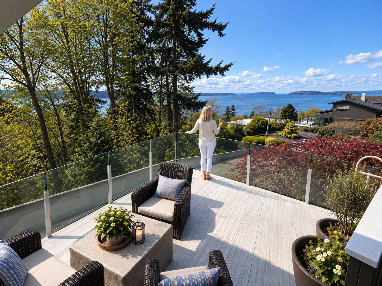 Mukilteo waterfront glass deck railing